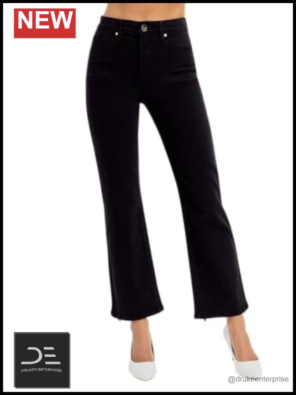 High Rise Crop Straight Jeans with Tummy Control Elastic Band